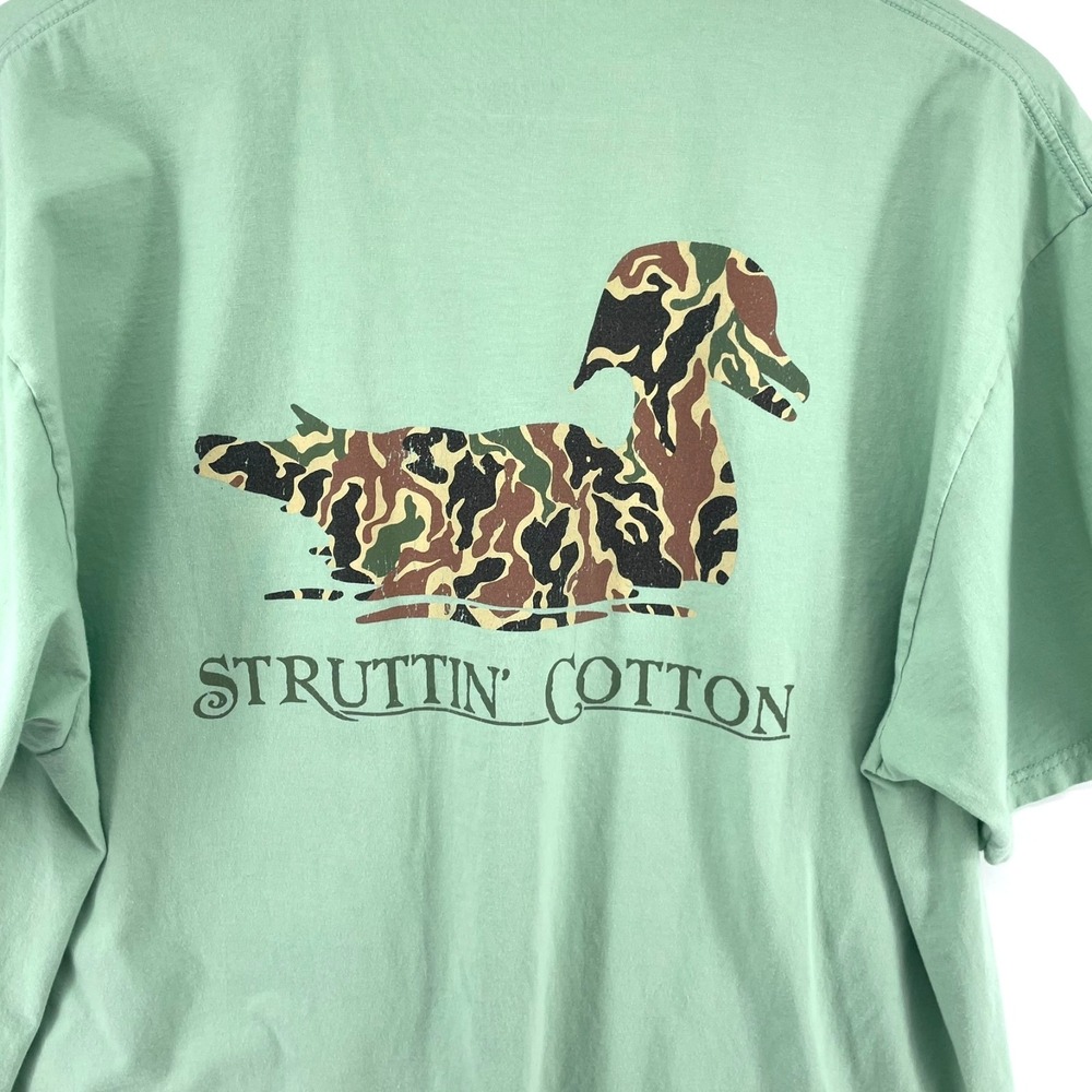 Struttin Cotton Pocket T Shirt Men XL Camo Duck Hunting Green Made‎ in USA